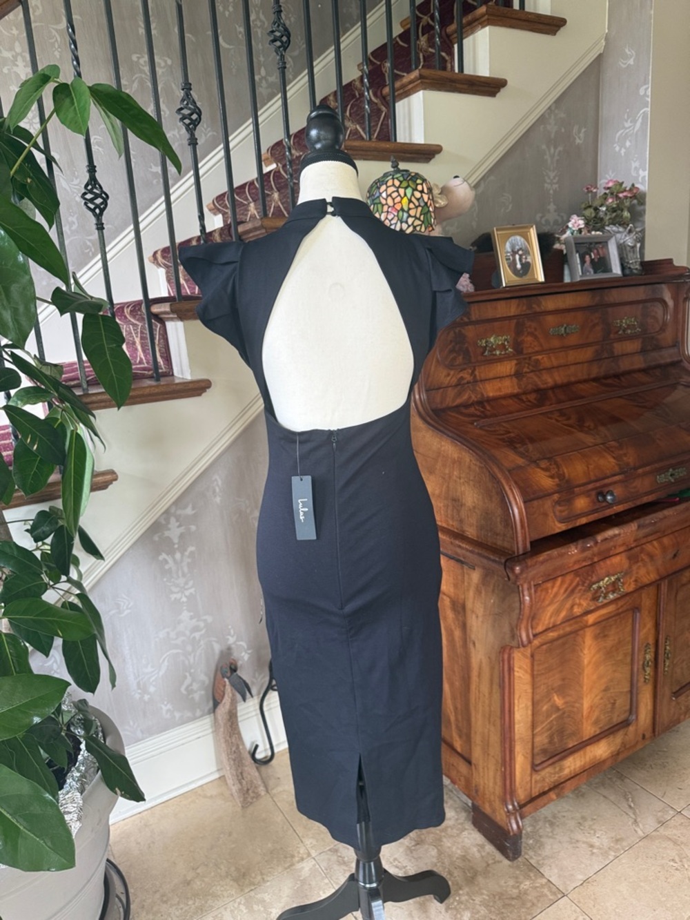 LULUS SCUBA FLUTTER SLEEVE dress small NWT black - Picture 8 of 13